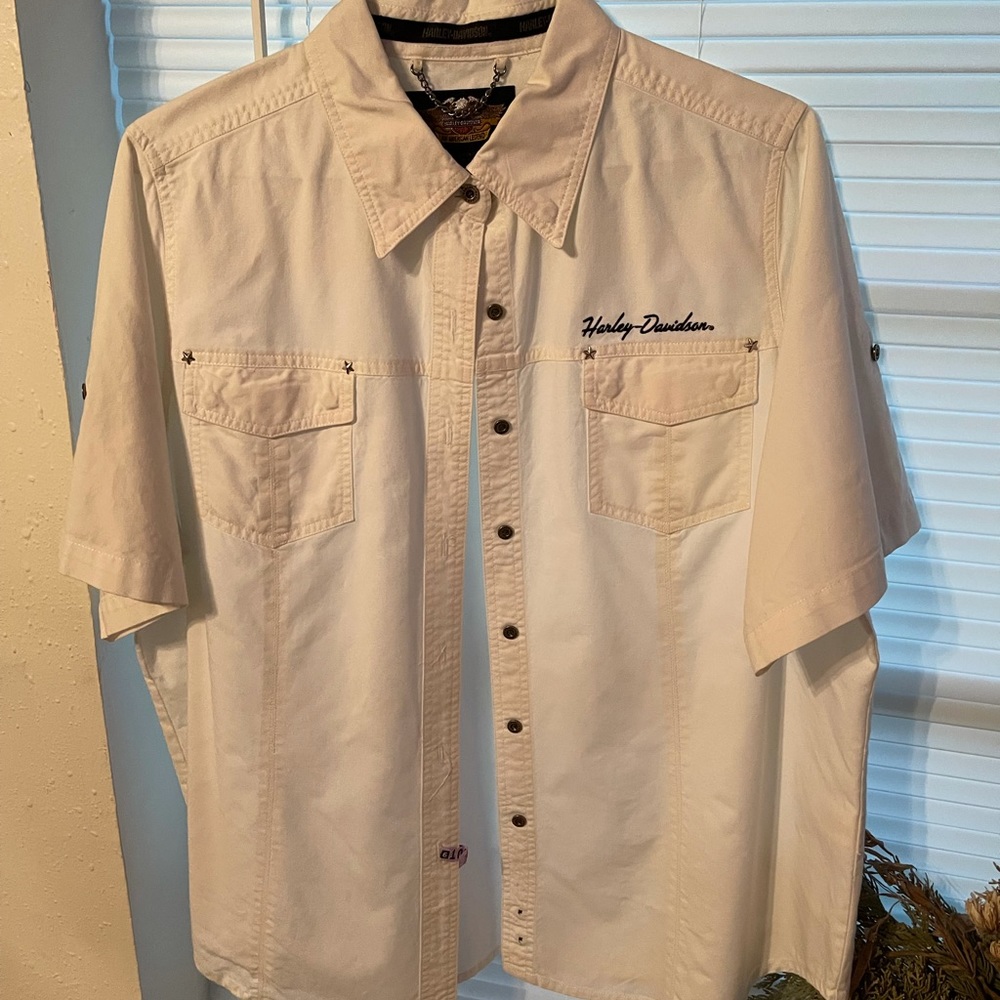Harley Davidson White button up shirt